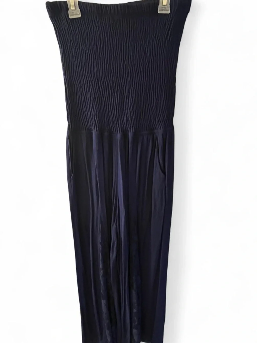 VENUS Navy Strapless Wide-Leg Lace-Panel Jumpsuit - Picture 2 of 5
